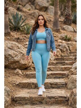NWT - Fabletics High-Waisted XL Blue Nylon Blend Athletic Leggings (SKU#1204)